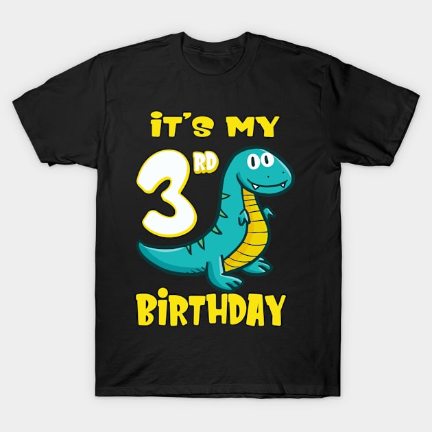 Cute Dinosaur 3rd Birthday Shirt Boys T-Shirt by Foxxy Merch